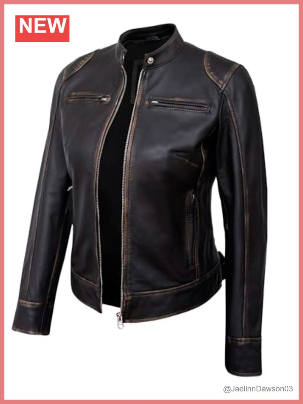 Genuine Lambskin Leather Jacket Women Cafe Racer Moto Biker Coat